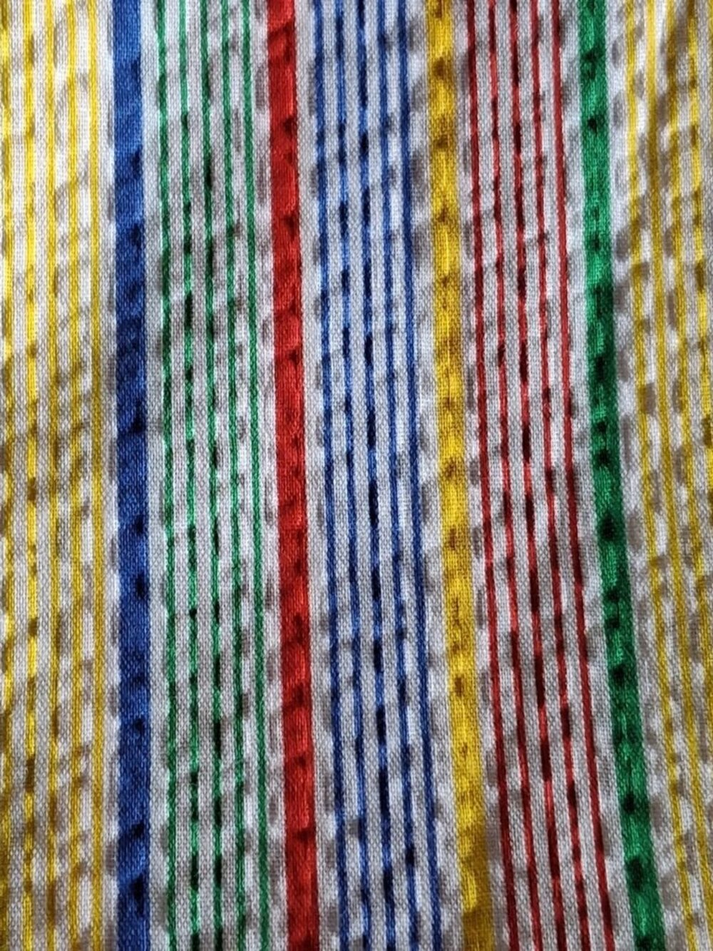 Vtg Wamsutta Striped SEERSUCKER Fabric Red Blue Yellow Green 2+ Yards 1980's Kid